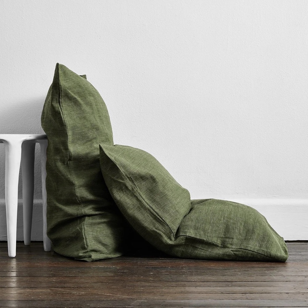 Bed Threads Olive Stripe 100% Flax Linen standard Pillowcases (Set of Two)